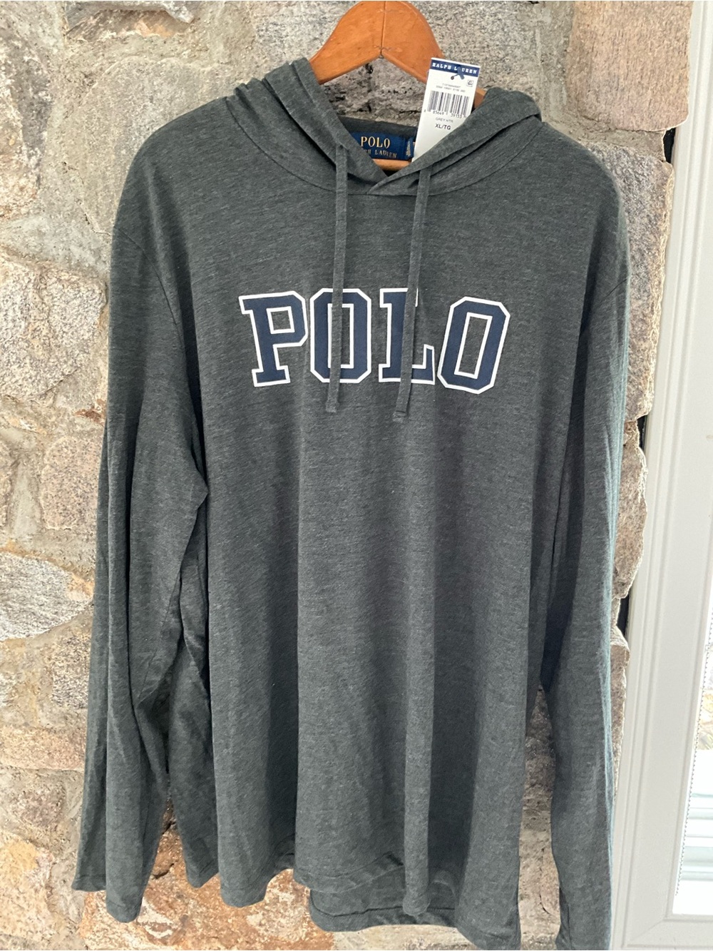 Polo by Ralph Lauren Dark Gray Hooded Long-Sleeve Shirt with POLO Logo